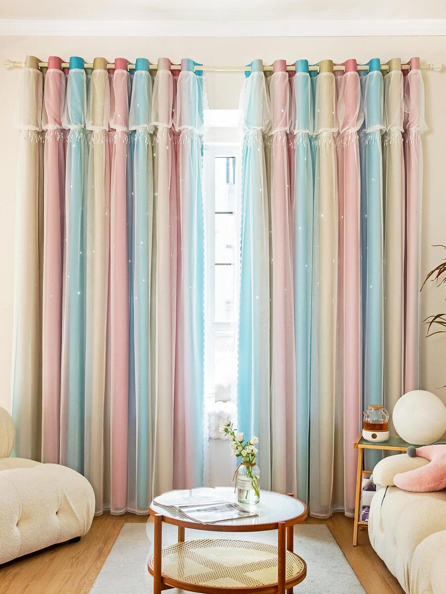 Color Block Single Panel Blackout Curtain