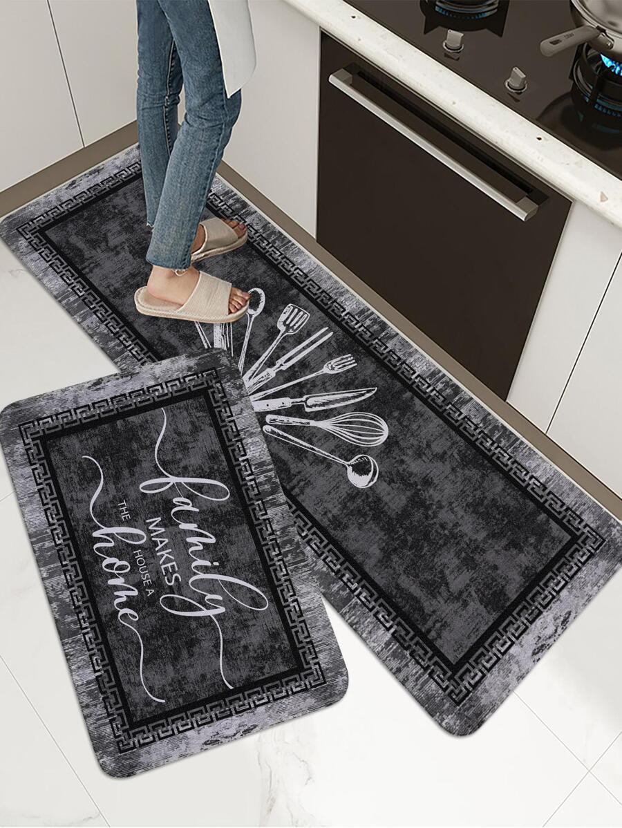 1pc Kitchenware Pattern Kitchen Rug, Retro Polyester Anti-Slip Kitchen Mat For Kitchen ,Room Decor