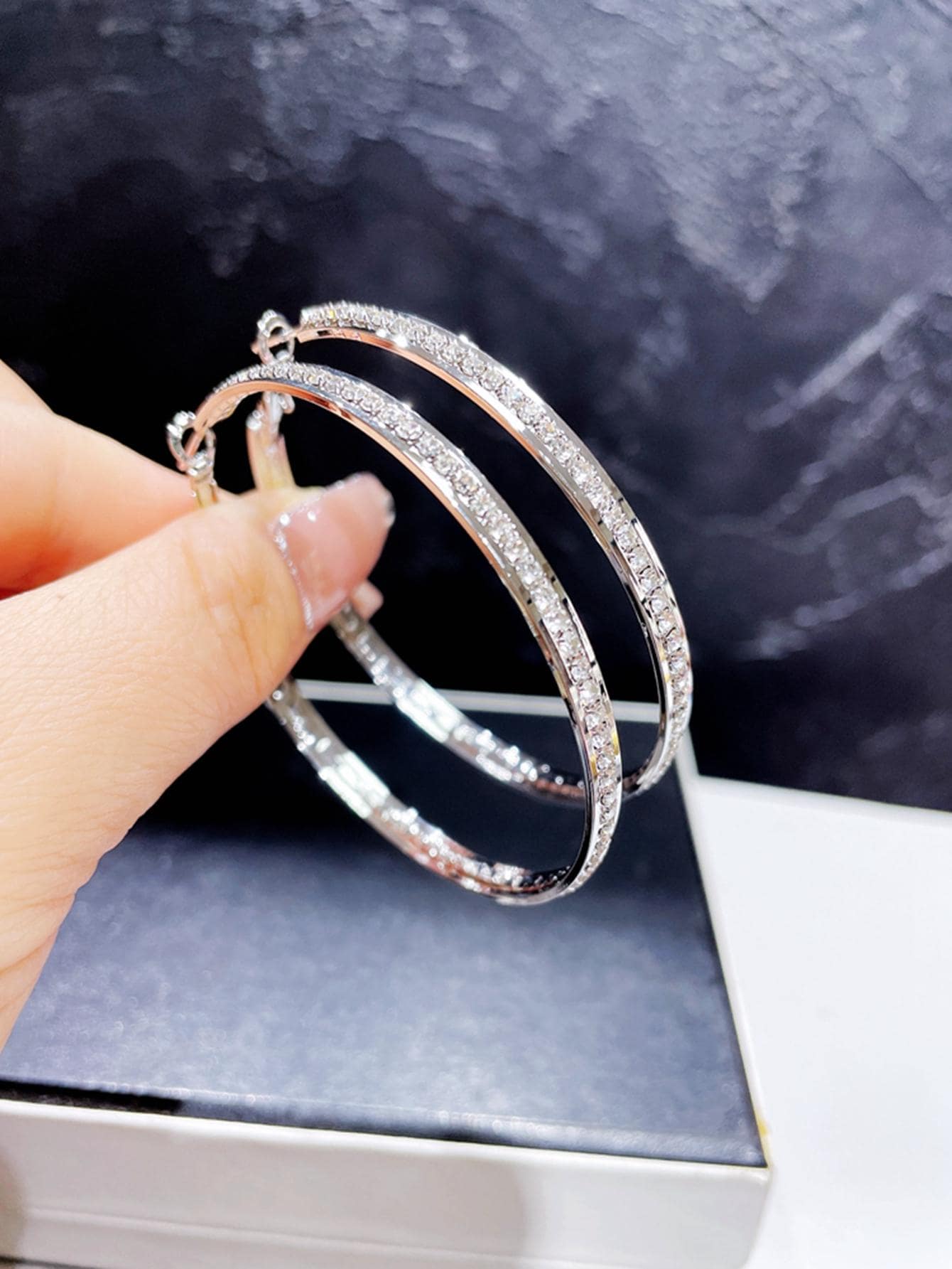 1pair Glamorous Glass Rhinestone Decor Hoop Earrings For Women For Daily Life