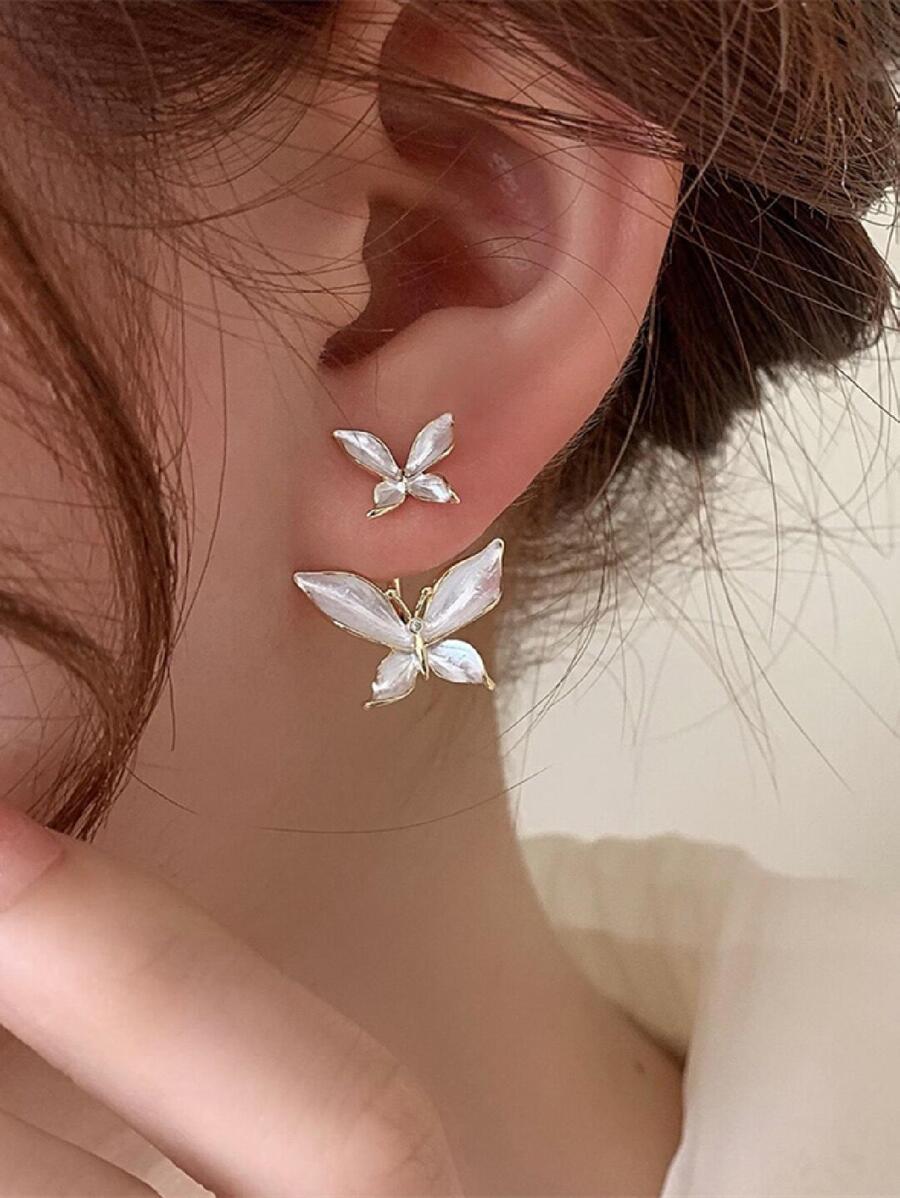 1 par de pendientes de mariposa de estilo francés de lujo con rhinestones y perlas falsas, adecuados para el uso diario y fiestas de mujeres