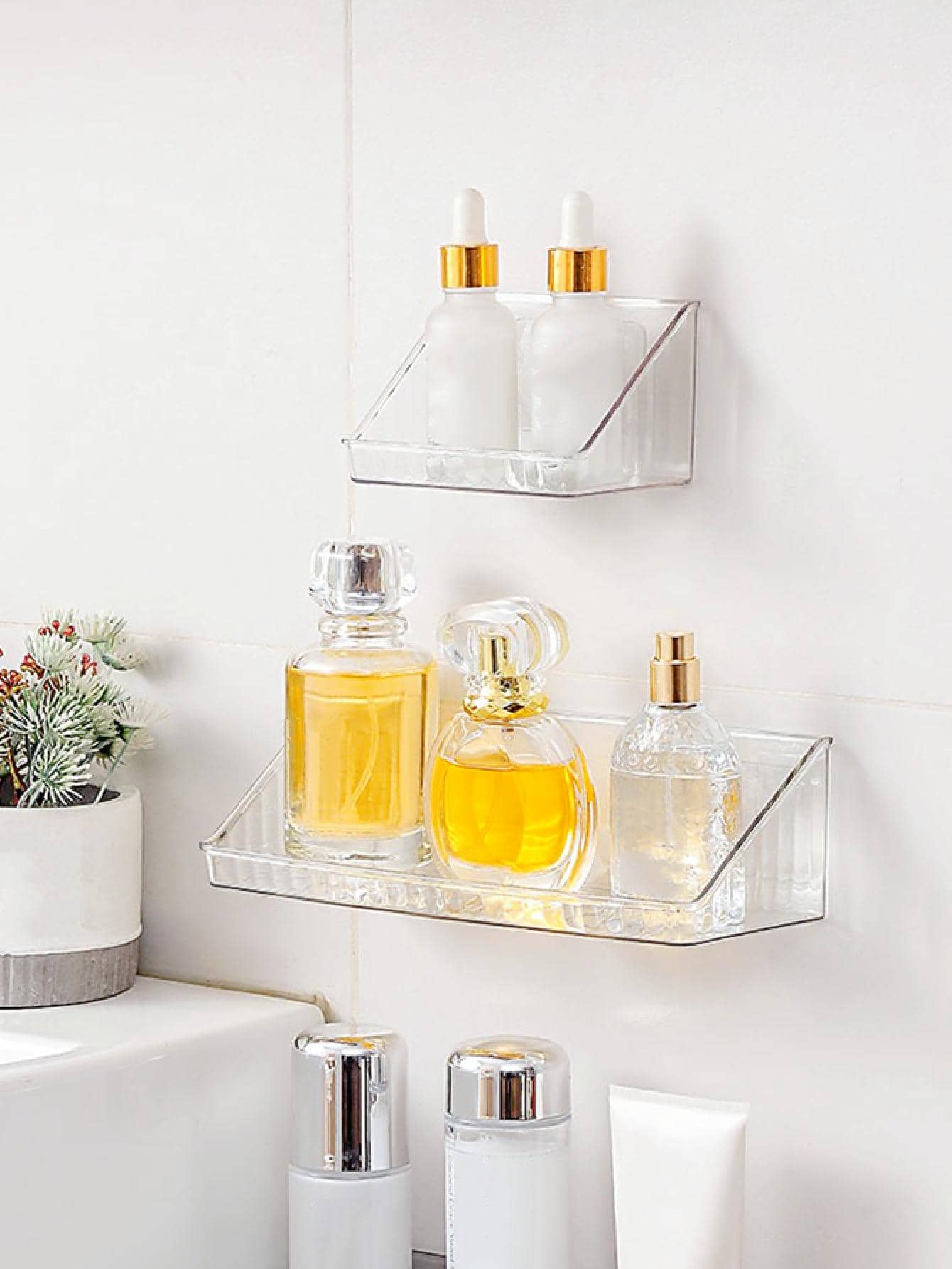 1pc Clear Wall Mounted Storage Rack, Multifunction Punch-free Storage Holder, For Home