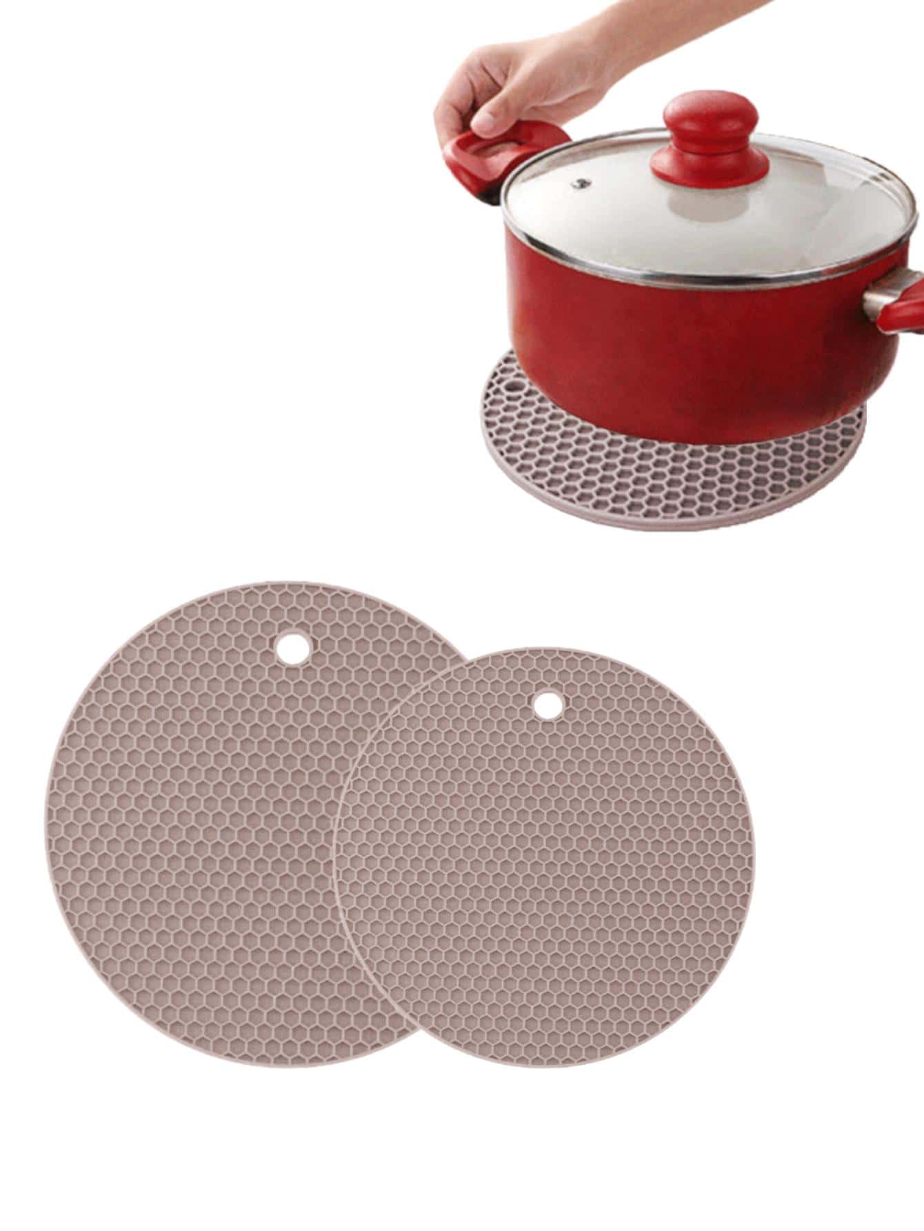 2 piezas/set Agarradera de ollas de silicona aislamiento moderno rosado con textura de panal redondo antideslizante para cocina
