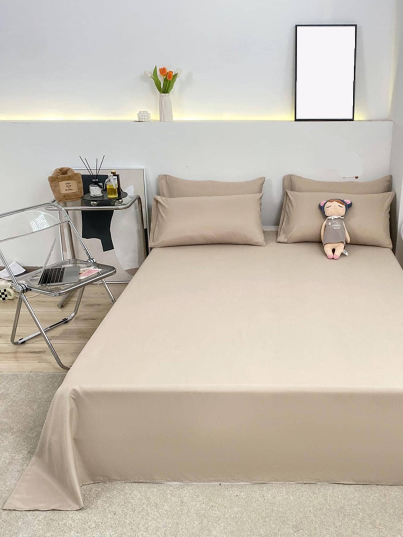 1 Peça Sólido Lençol Plano , Minimalista Não Tecido Tecido Folha De Cama Plana Para Quarto