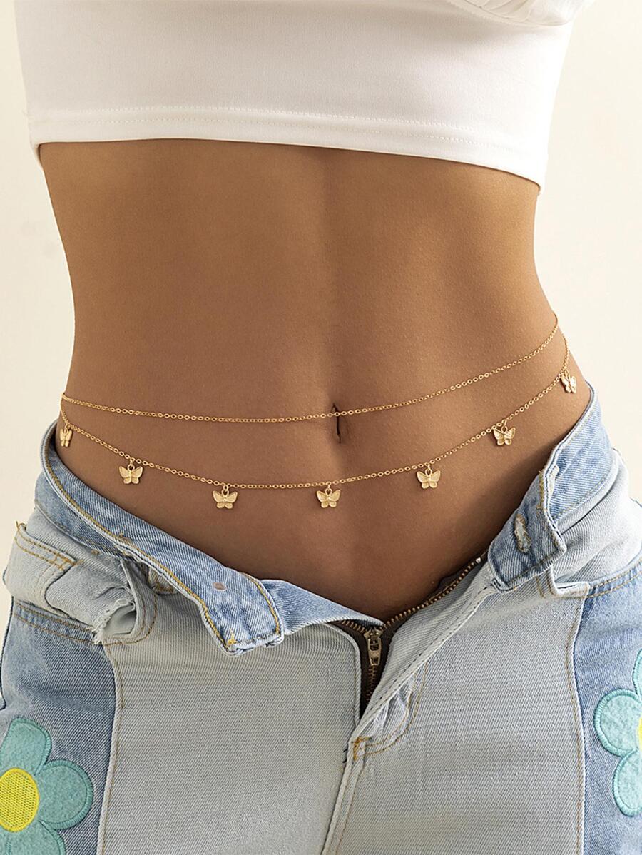 1 pièce Chaîne de taille à plusieurs couches avec design de papillon et gland