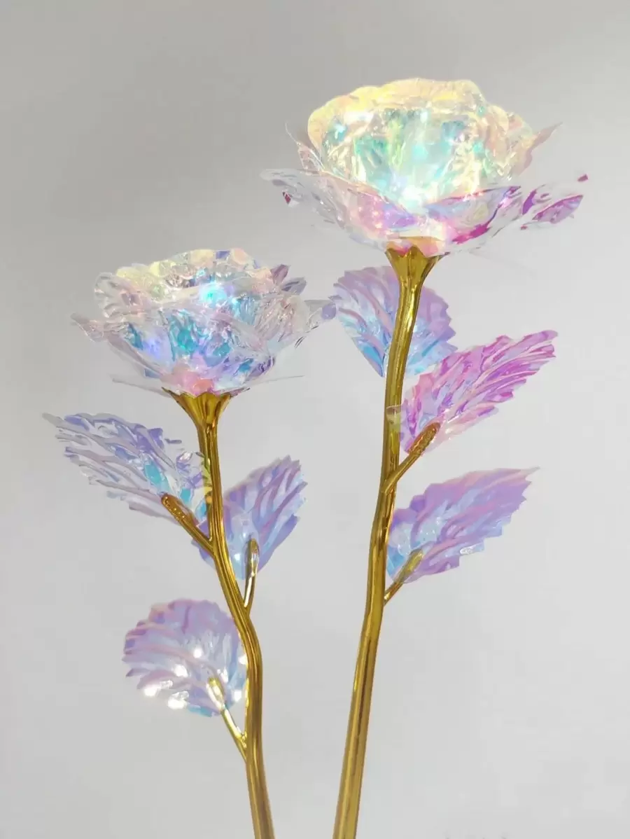 1/10 pièces Fleur de rose artificielle en plastique, fleur préservée au laser arc-en-ciel avec tige, cadeau romantique éternel spécial pour le mariage, la décoration de la maison, la Saint-Valentin, la fête des mères, l'anniversaire, la salle de bain, la décoration de la chambre, le bureau, l'école. Différentes couleurs et tailles disponibles. Jour de la Saint-Valentin, diplôme, décoration de jardin, plante d'extérieur, jardinage, fleurs artificielles