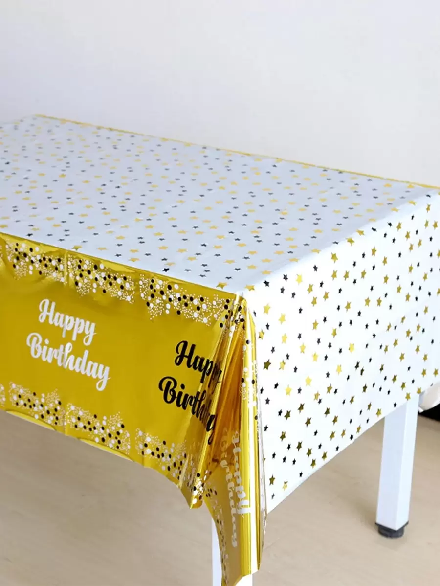 1pc English Text Printed Disposable Oil-Proof Waterproof Plastic Tablecloth For Birthday Party, Back To School Valentine Day