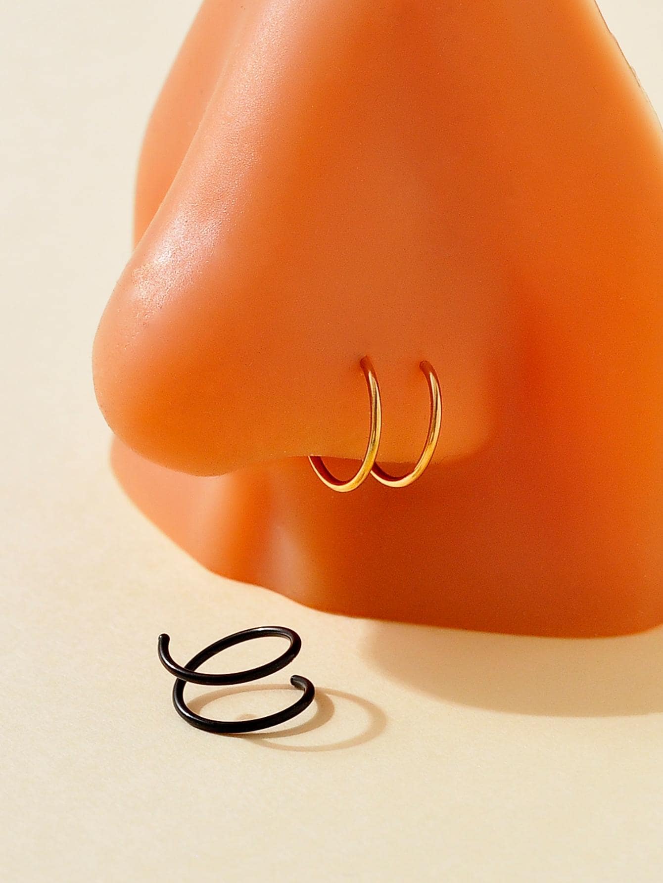 2pcs/set Casual Fashionable Minimalist Metal Nose Ring Set For Women as