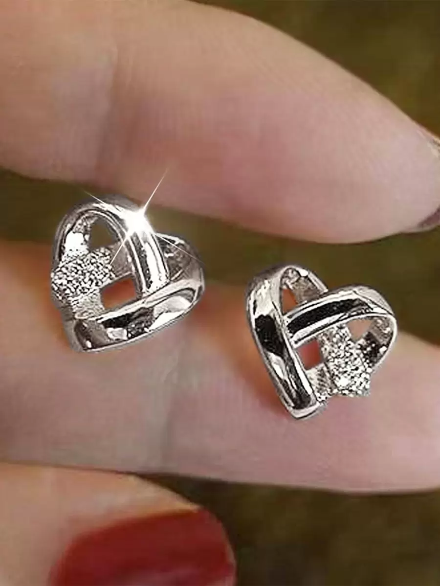 1 Pair Charm Cubic Zirconia Heart Stud Earrings For Women For Wedding Engagement Anniversary Party Jewelry Valentine's Day Gift Valentines