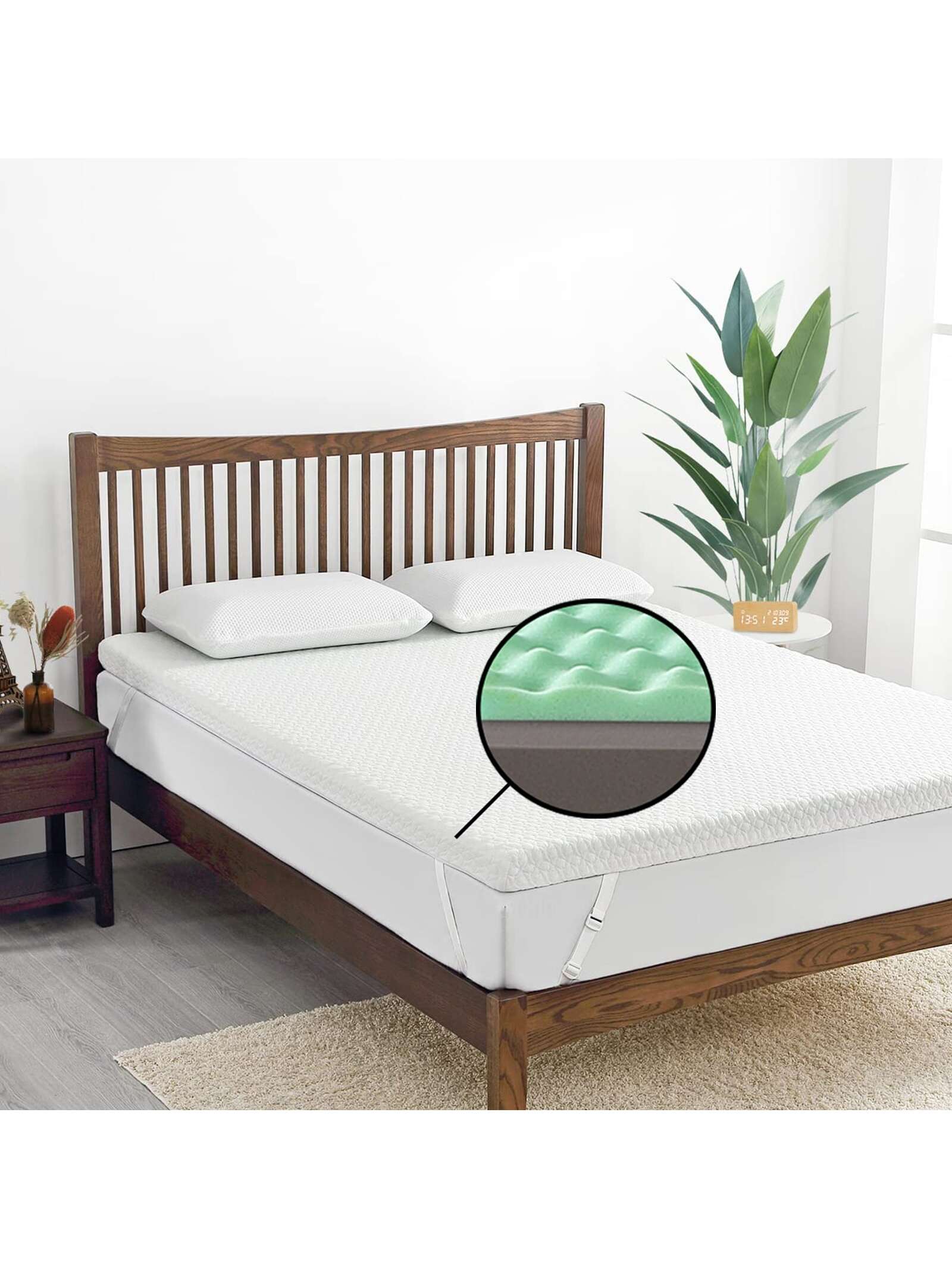 3 Inch Mattress Topper Memory Foam, Dual Layer Green Tea Egg Crate Bed