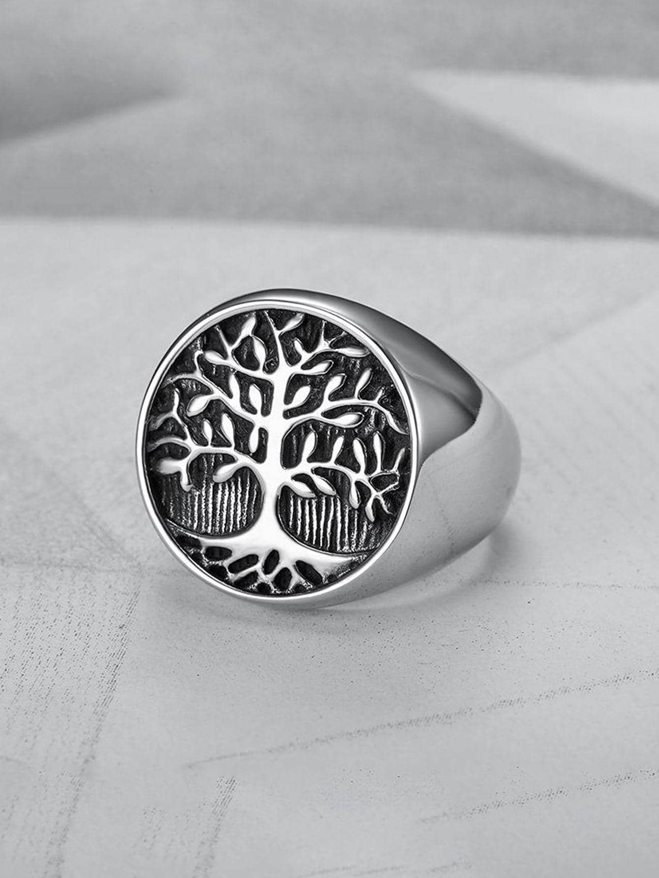 MONALLY 1pc Fashionable Stainless Steel Tree & Round Decor Ring For Men For Party Decoration, For Jewelry Gift And Party