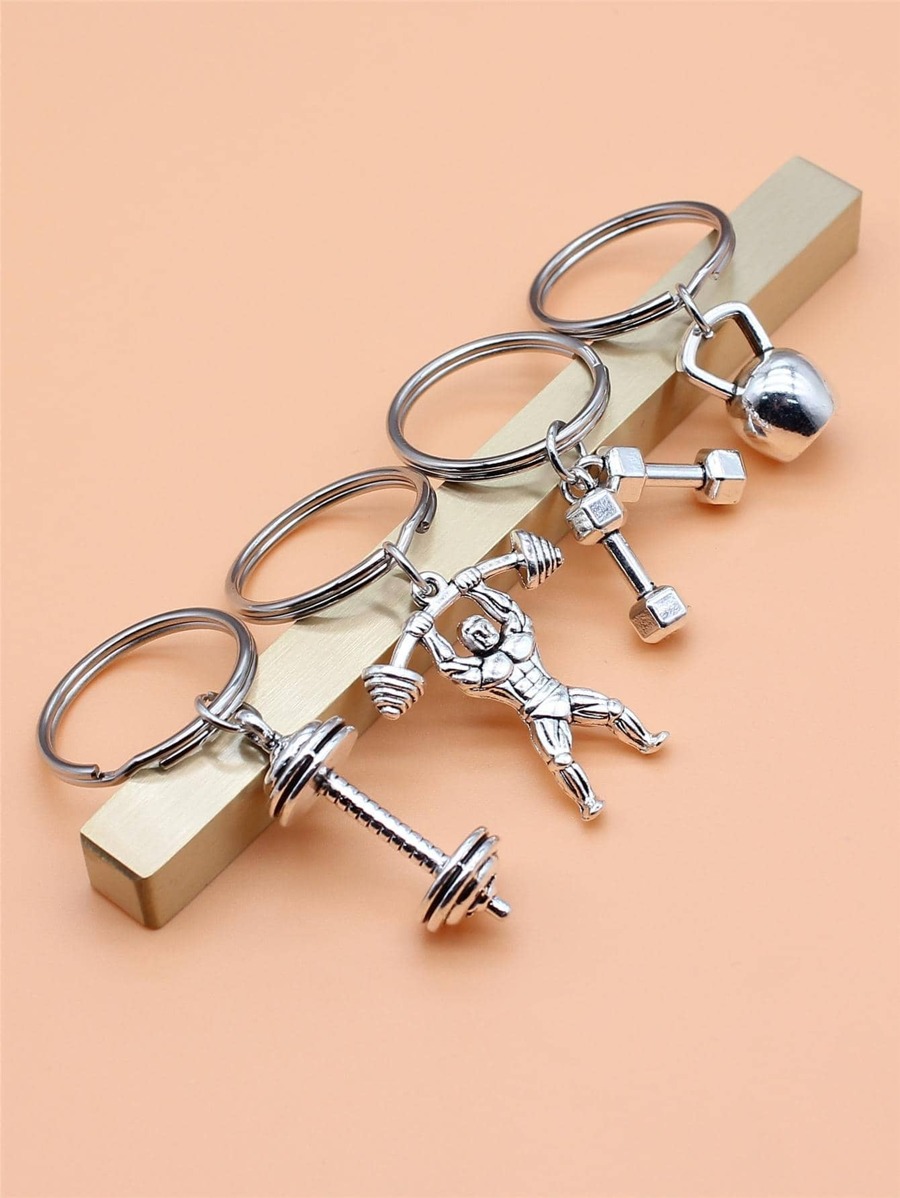 Street 4pcs Men Women Figure & Dumbbell Charm Keychain