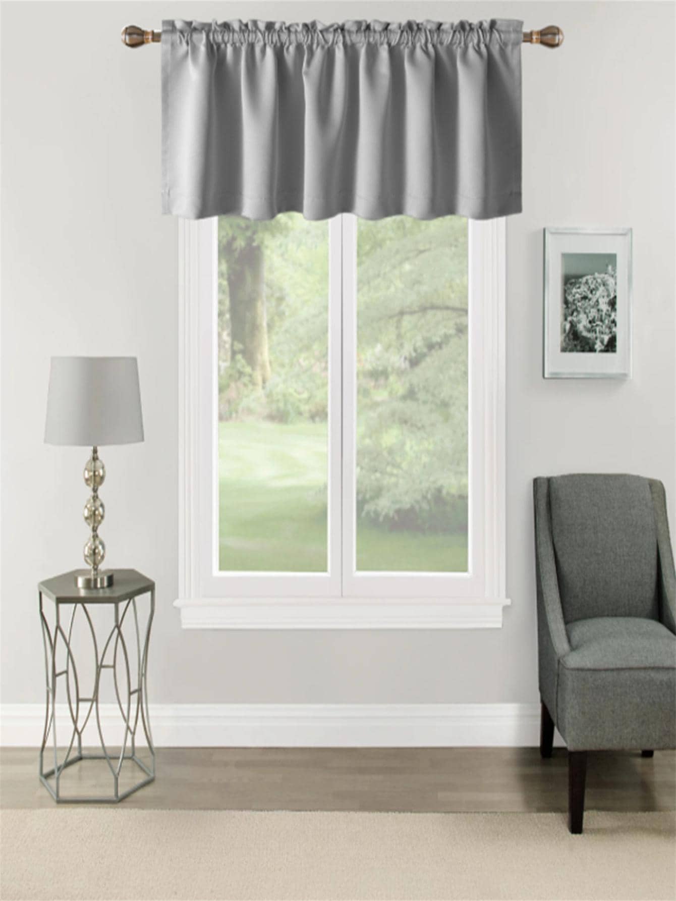 BONZER 1 pieza Cenefa de cortina unicolor ventana moderno poliéster gris para casa