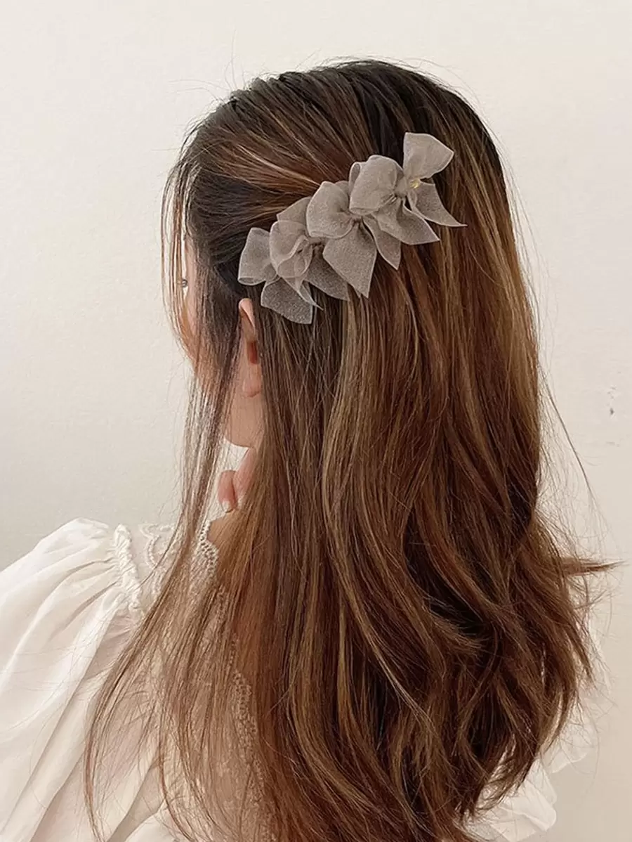 1pc Women's Oversized Bow & Net Hair Clip, Suitable For Everyday Use, Hair Accessories, Hair Clips, Hair Slide, Hair Barrettes Claw Clips