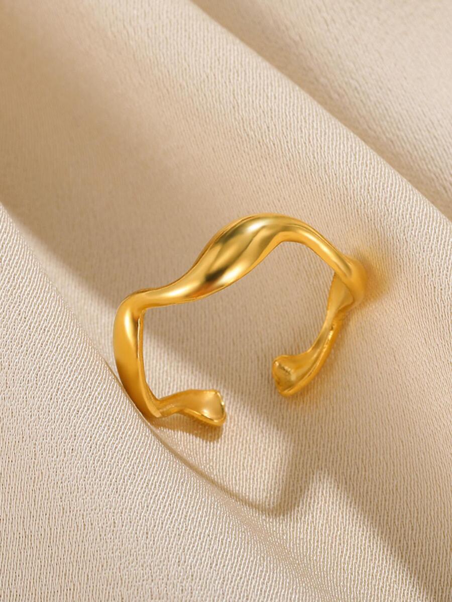1pc European And American Style Personality Creative All-match Gold Wave Shaped Stainless Steel Open Ring Suitable For Women's Daily Wear