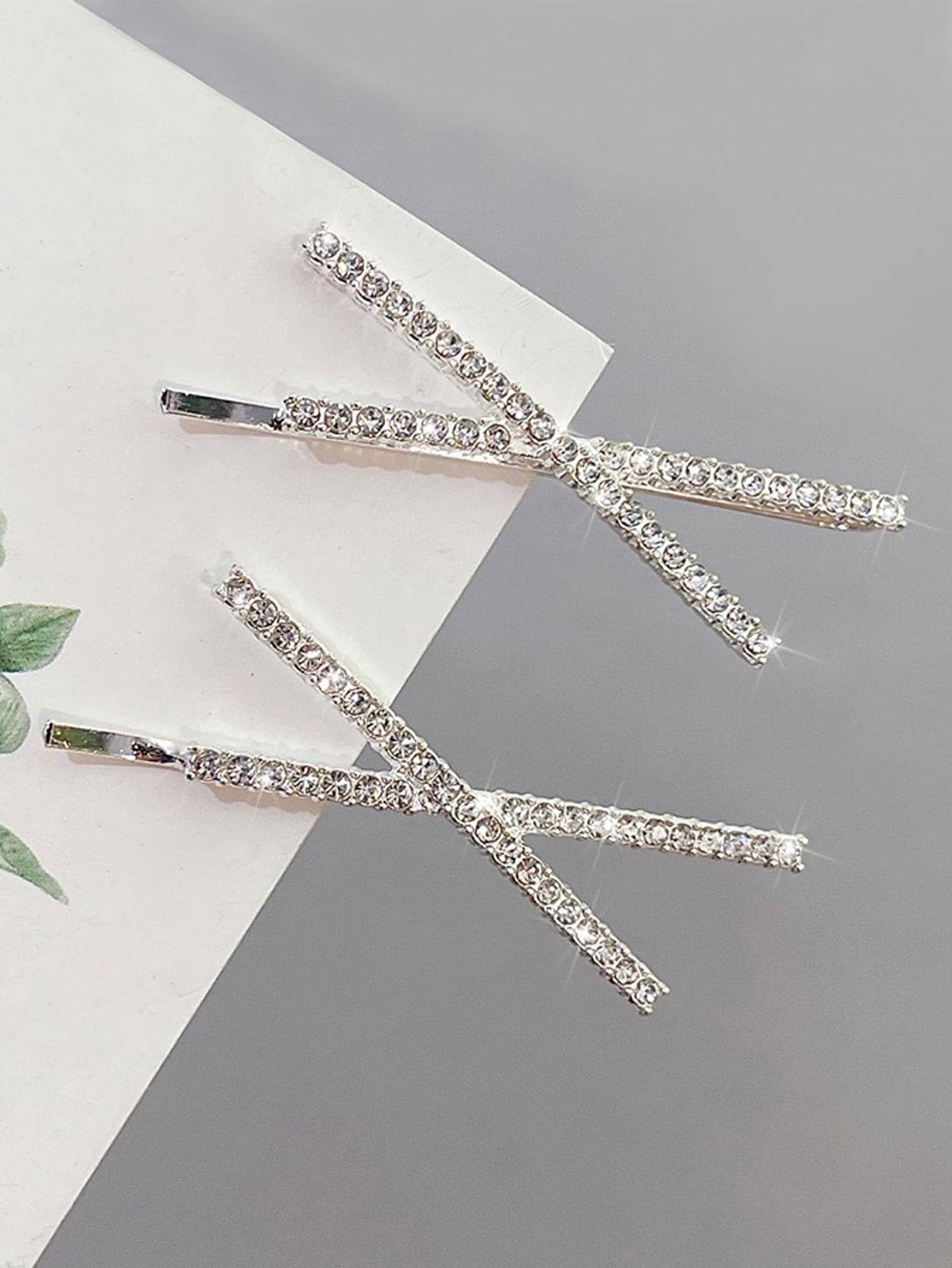 2pcs Silver Rhinestone X-Shaped Hair Clips, Minimalist One-Piece Bangs Clips, Personalized Hairpins For Nape Hair, Back To School Hair Accessories, School Stuff