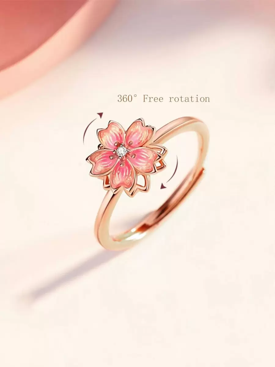 1pc Peach Blossom Rotating Ring for Women, Unique Design Birthday Gift for Girlfriend