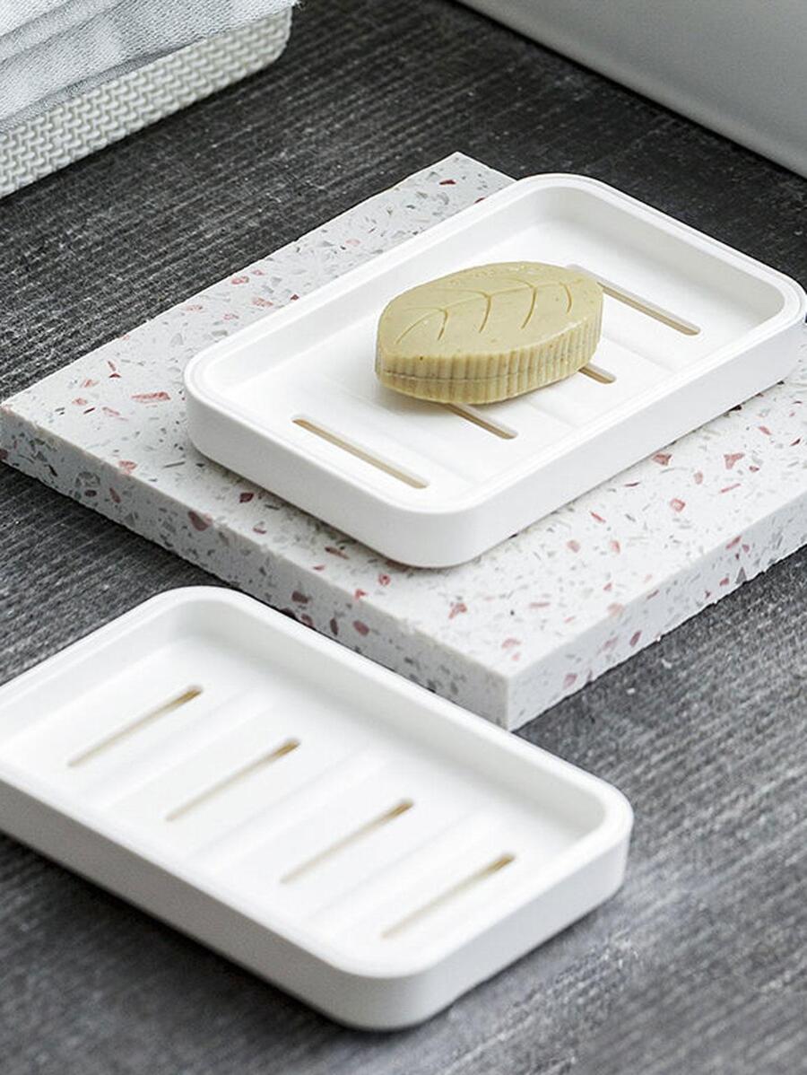 1 pièce Porte-savon en plastique, porte-savon blanc minimaliste à double couche pour la décoration de la salle de bain de la maison, la décoration d'automne, la rentrée scolaire