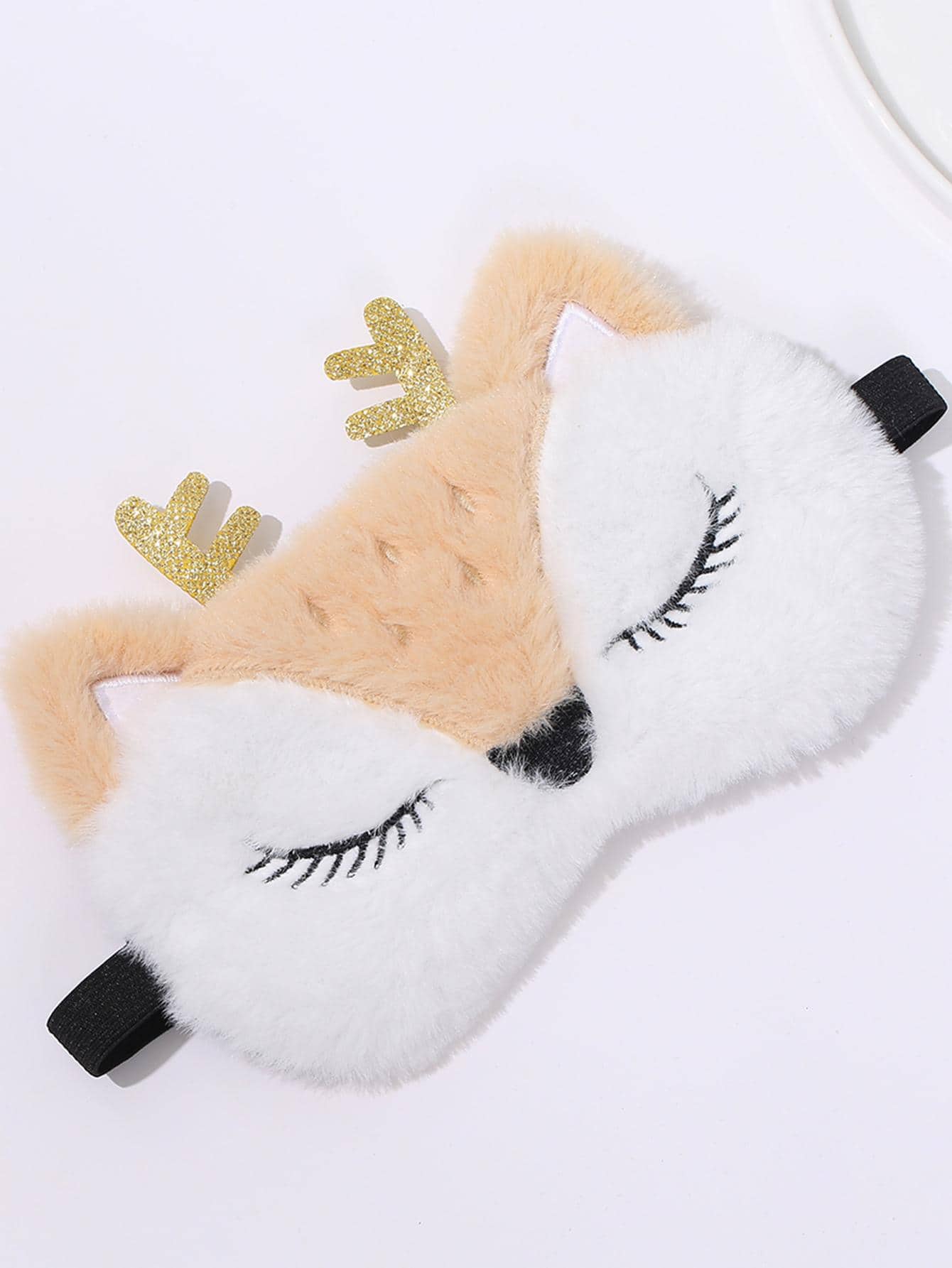 1 pièce Cache-œil en polyester, Beau cache-œil en peluche avec un design de cerf de dessin animé pour la chambre à coucher, les voyages, le bureau, l'école. Cadeau de la Saint-Valentin pour un garçon, une femme, un petit ami, une petite amie