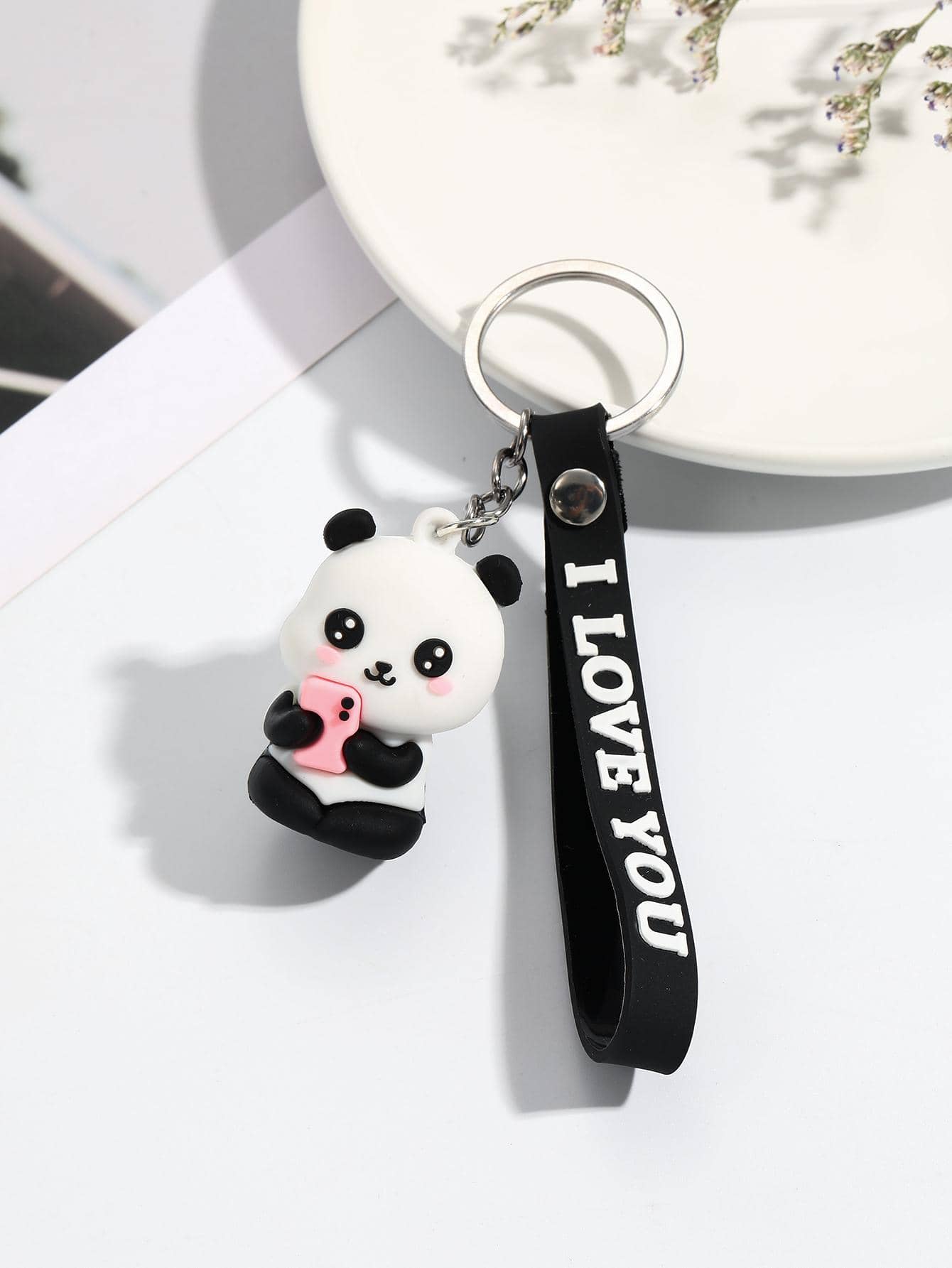 Cute 1pc Pink Pvc Soft Panda Shaped Keychain For Mobile Phone Valentine's Day Valentines Car Accessories Bag Charm Backpack For School