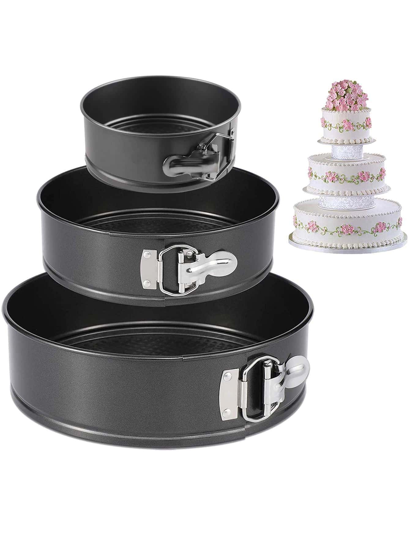 Cake Mold 3pcs Set- Carbon Steel Removable Bottom Bakeware Set - Durable, Heavy Duty - Multipurpose Use Baking Pans