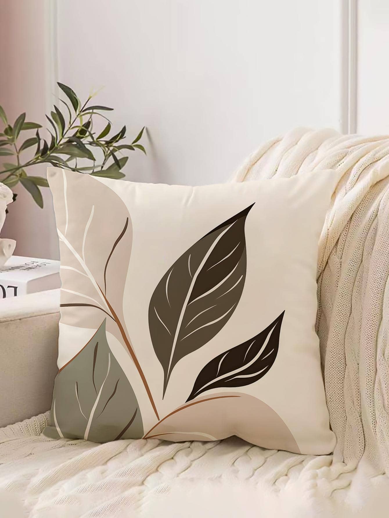 1 pieza con estampado de hoja Funda de cojín sin moderno de tela Cojín para sofá