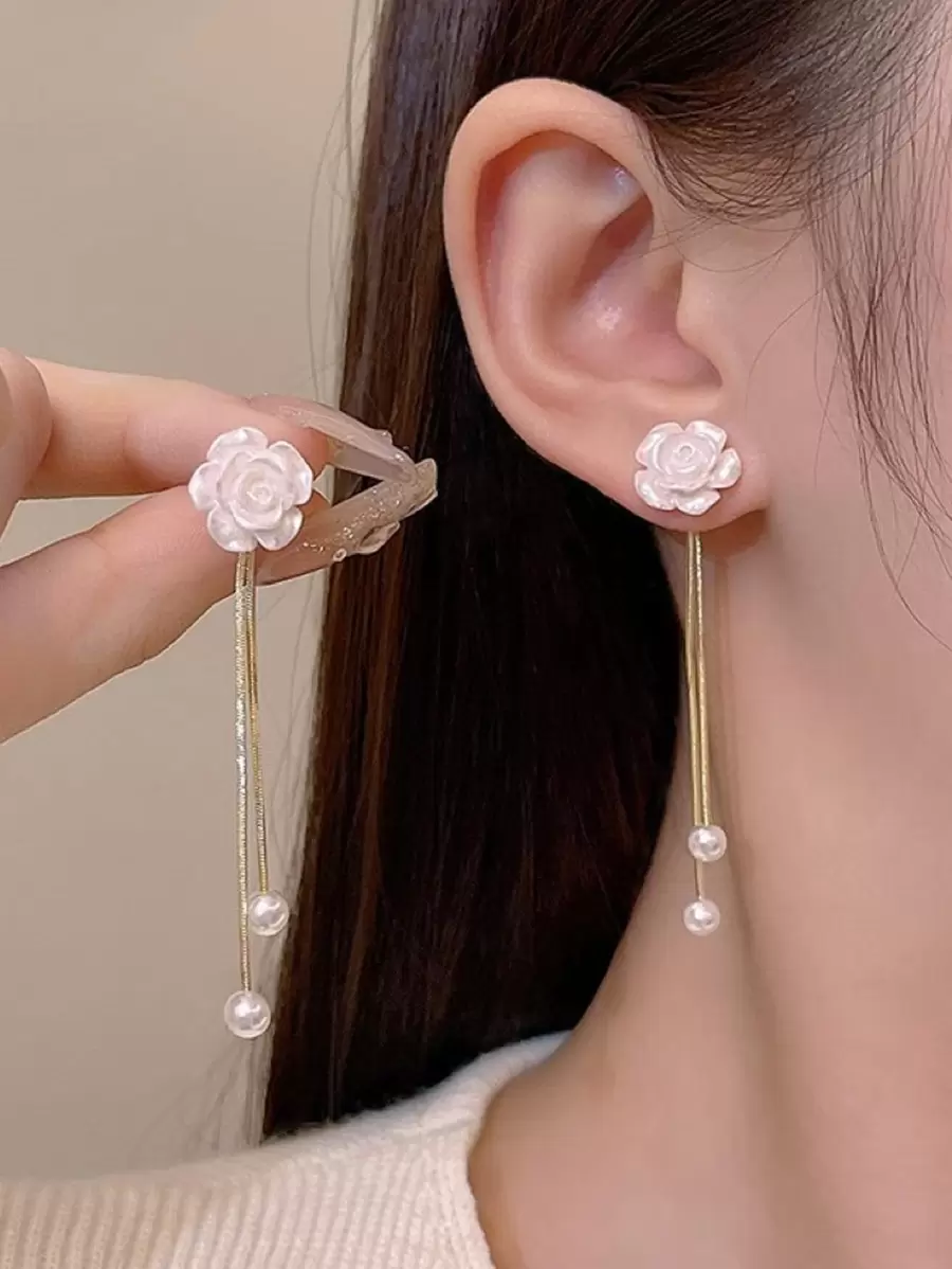 2 peças/conjunto de brincos de decoração de flores e pérolas falsas, jaquetas, namorados, mãe, dia das mães, presente