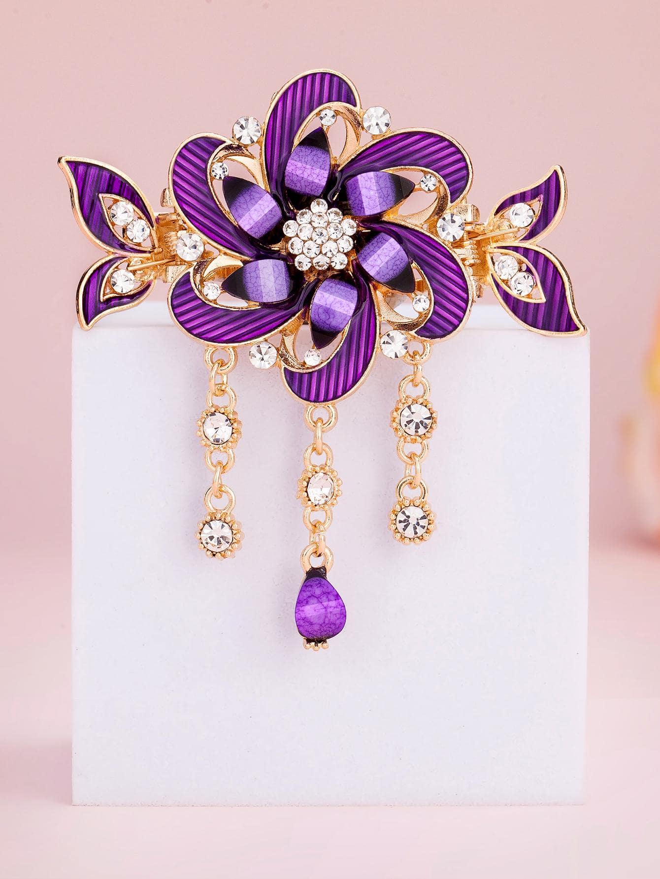 1pc Women Rhinestone & Flower Decor Fashion Hair Clip For Hair Decoration Elegant Valentine's Day,Hair Accessories,Hair Barrettes Hair Clips Claw Clips Hair Claws, School Stuff