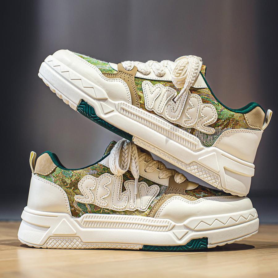 Men Colorblock Lace-up Front Sneakers, Sporty Outdoor Canvas Skate Shoes