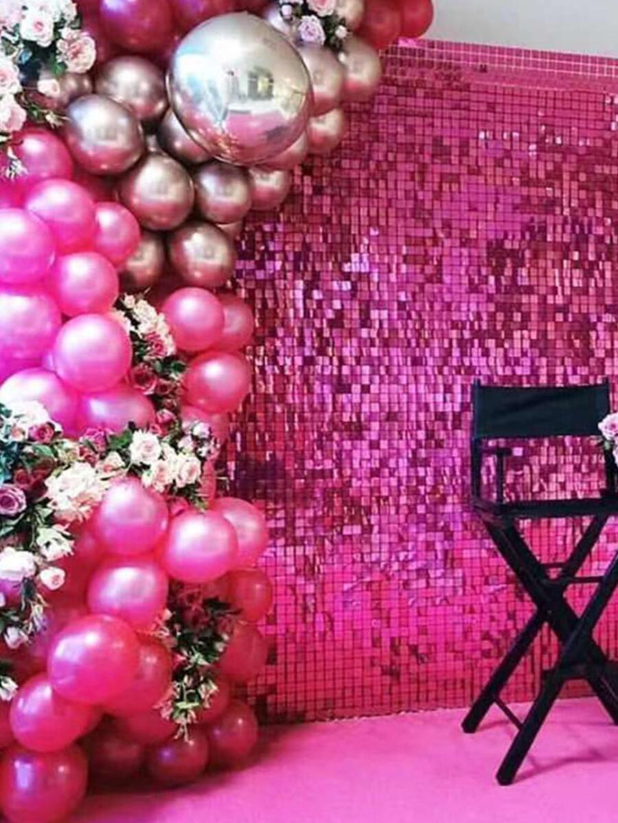 1 pieza Cortina decorativa de fiesta, fondo de fiesta de PET rosa intenso para fiestas, regreso a clases, Día de San Valentín