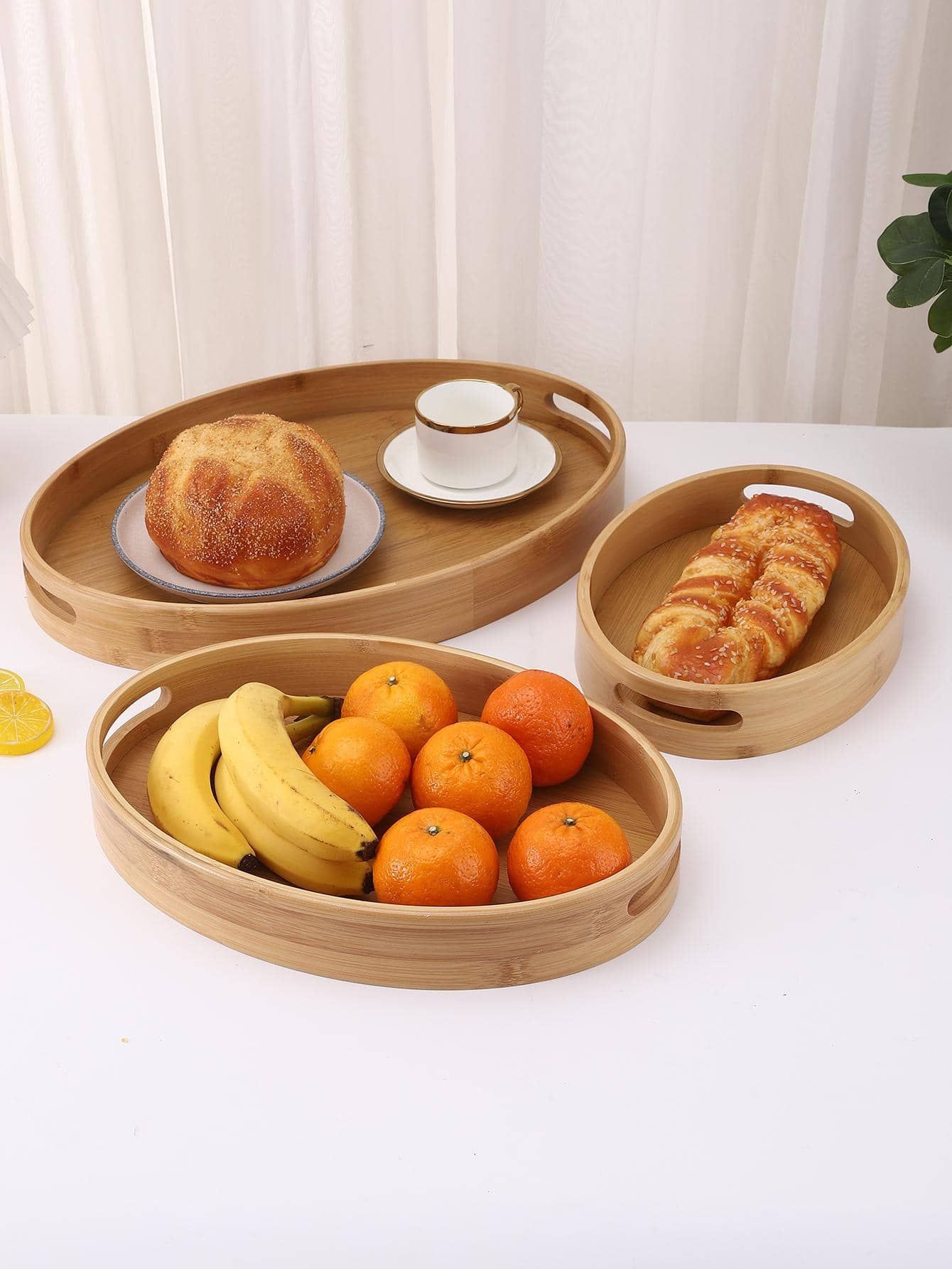 1 pezzo Vassoio per alimenti ovale merenda minimalista bambù per casa