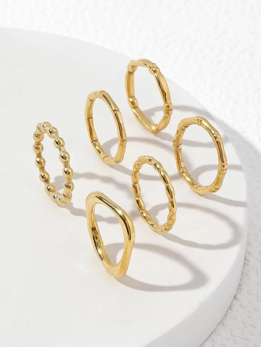 6 pcs Steel Beaded Rings For Women In A Versatile Simple And Stylish Style Suitable For Wedding And Dating Gifts