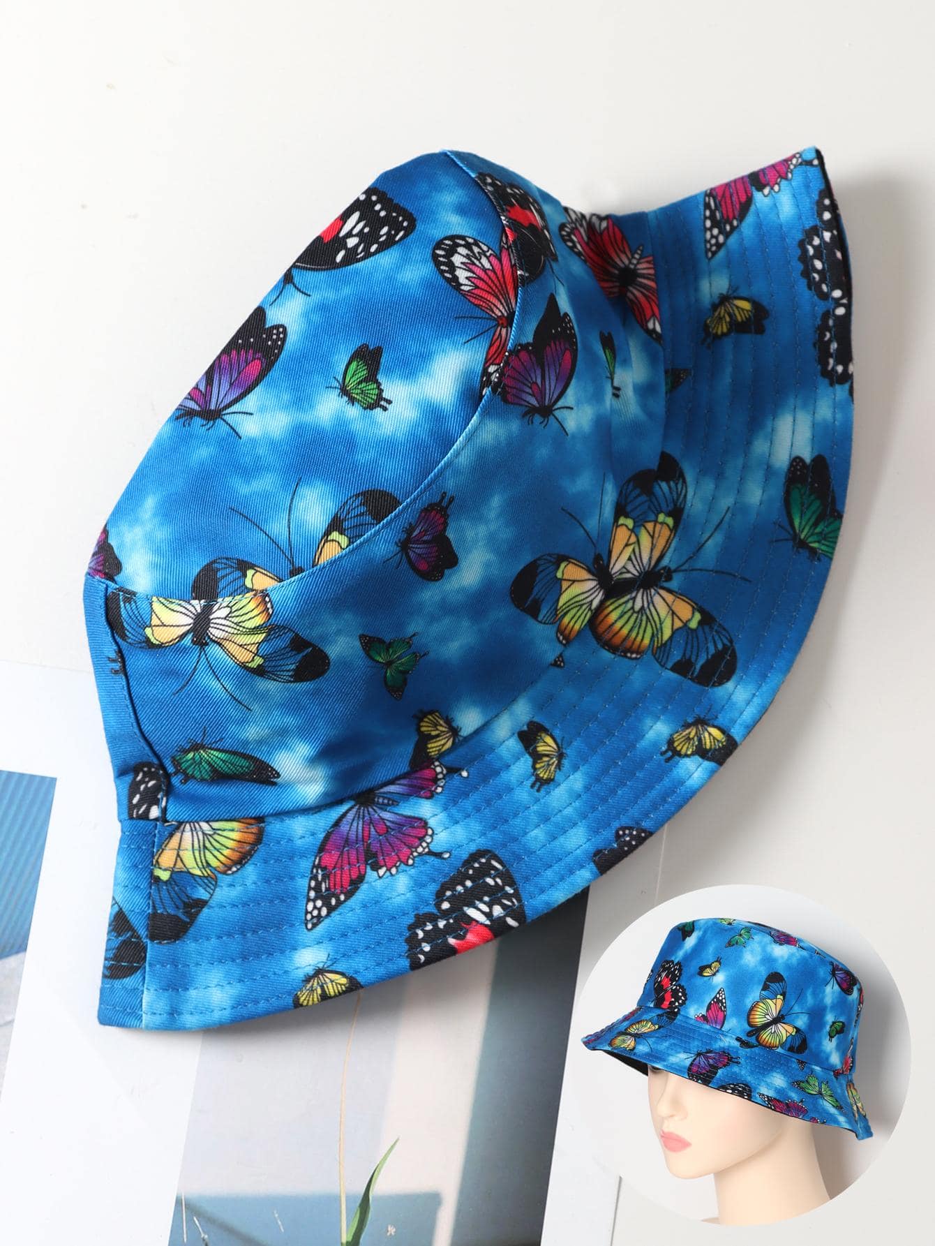 1 pièce Chapeau de soleil polyvalent pour femme avec motif papillon, style seau/pêcheur