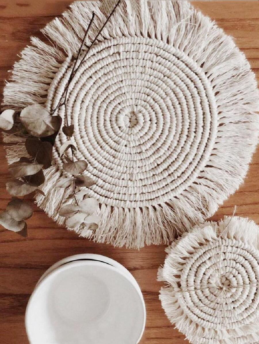 1 pieza unicolor tejido con diseño de fleco simple no-tejido de tela anti deslizante Tapete de mesa para Vajilla mesa Decoración