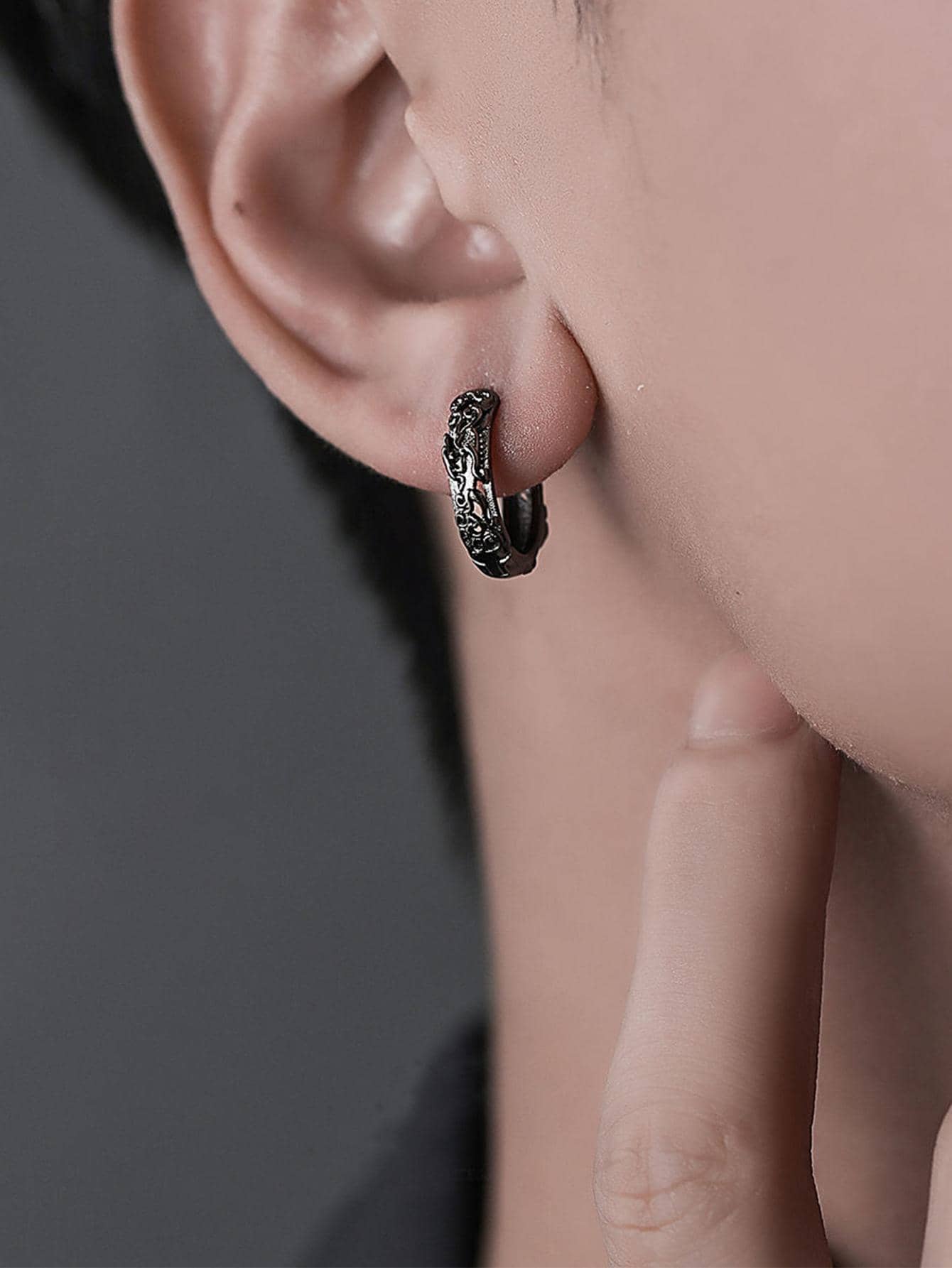 Vintage Chinese Dragon Decor Hoop Earrings For Men For Daily Decoration Titanium Steel Jewelry Gift
