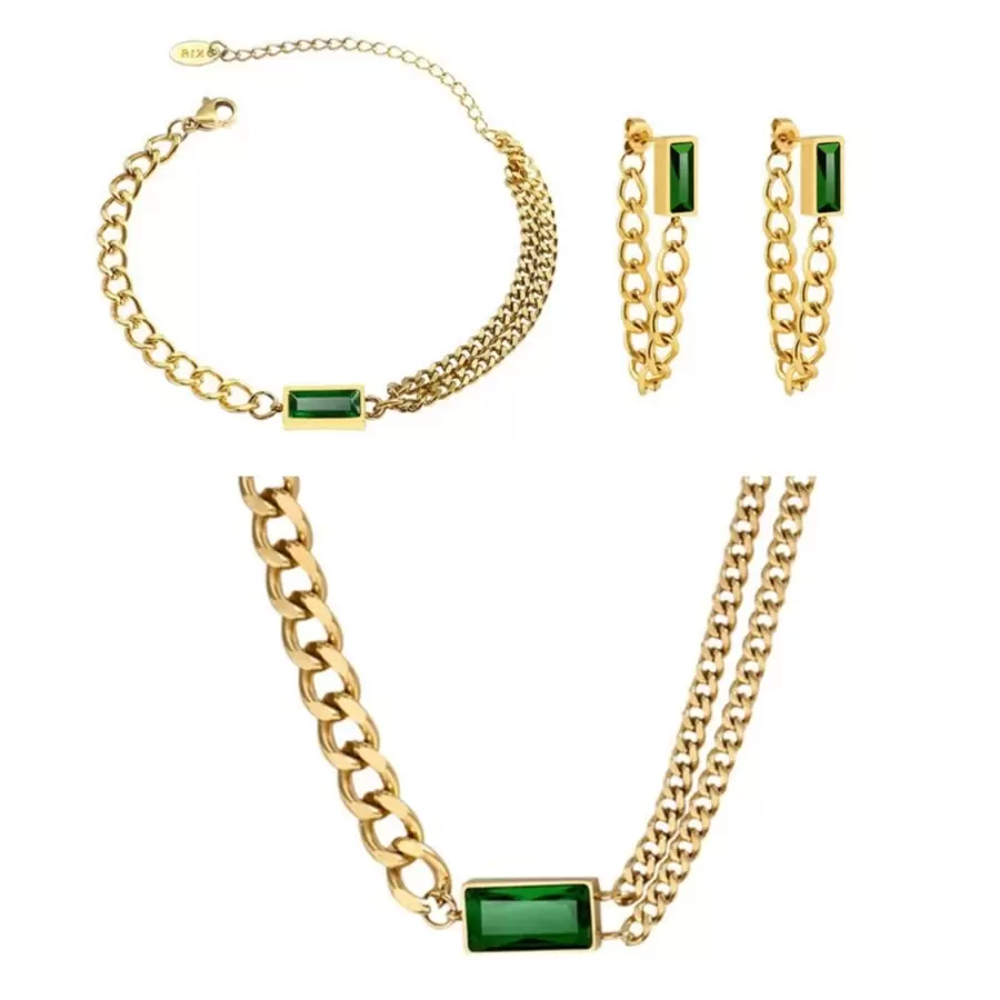 4pcs Rhinestone Decor Necklace Earrings Bracelets Jewelry Set