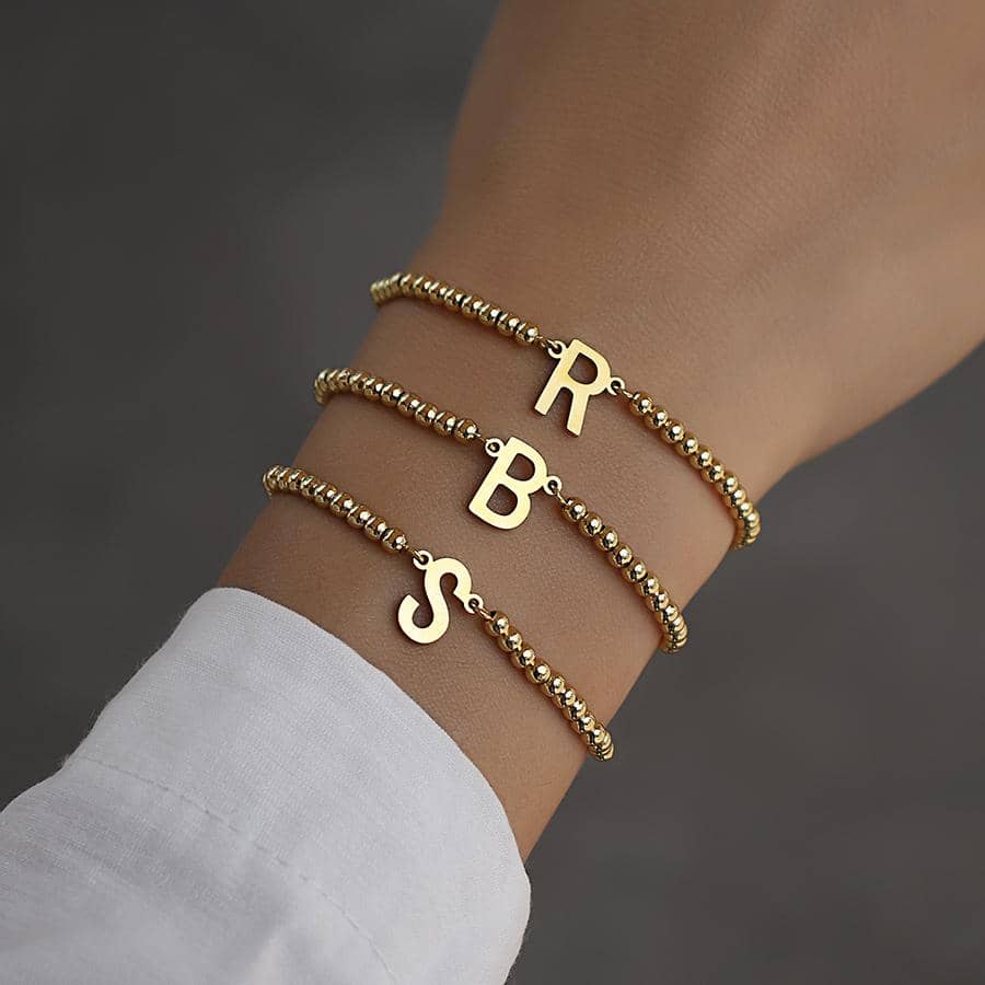 Fashion Stainless Steel Letter Decor Beaded Bracelet For Women For Daily Decoration