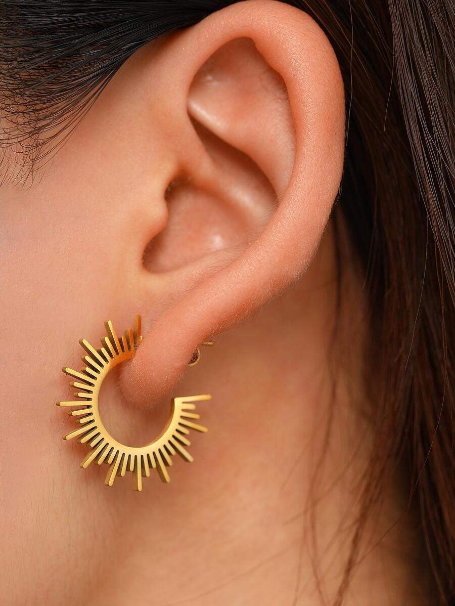 Aomogo Pendientes geométricos de joyería de acero inoxidable para mujer, el mejor medio círculo con pinchos, pendientes con dijes para mujer, los mejores regalos de boda para fiesta