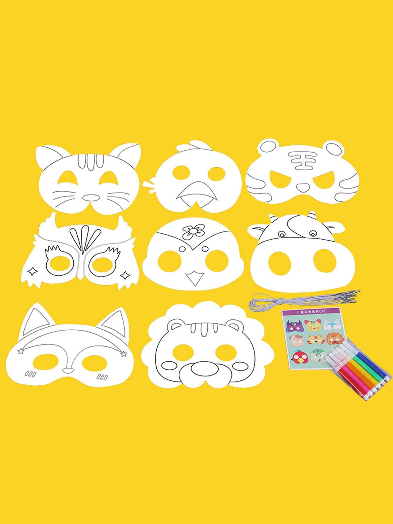 8 piezas Máscaras de papel con temas de animales para colorear manualmente