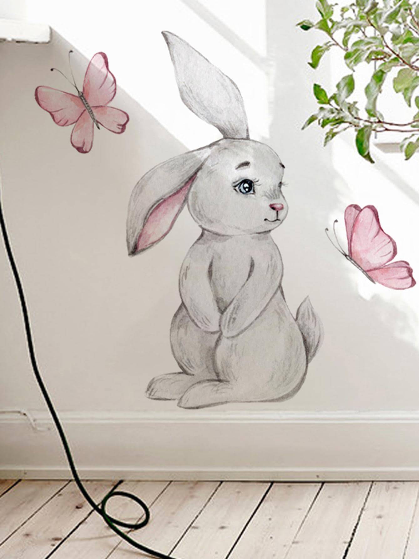 1 pieza Adhesivo de pared con estampado de conejo, Vinilo de pared moderno PVC para decoración del hogar, Pegatinas, Vinilo decorativo, Artículos de decoración de primavera para refrescar tu hogar, Pegatinas de decoración de festivales, regalos de cumpleaños y graduación