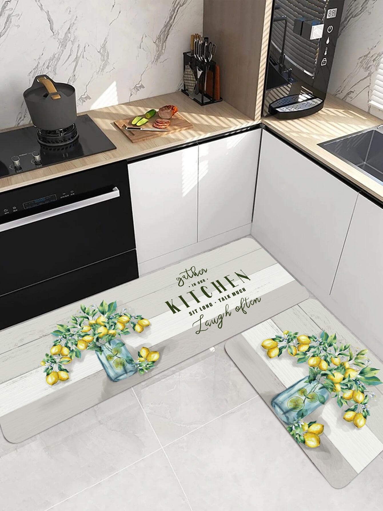 1 pièce Tapis moderne en polyester à motif citron pour la cuisine, la décoration de la maison et de la chambre