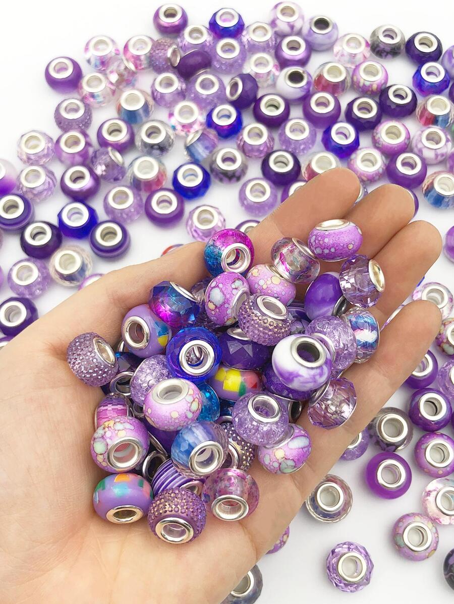 20pcs/Set Random Mixed Color European Style Acrylic Large Hole Beads Bracelet Spacer Beads For Bracelet Necklace Beading Handmade Accessories