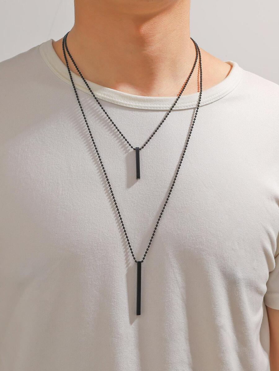 2 Stücke/Set Männer Rechteck Halskette mit Anhänger, für Schmuck Geschenk und Party
