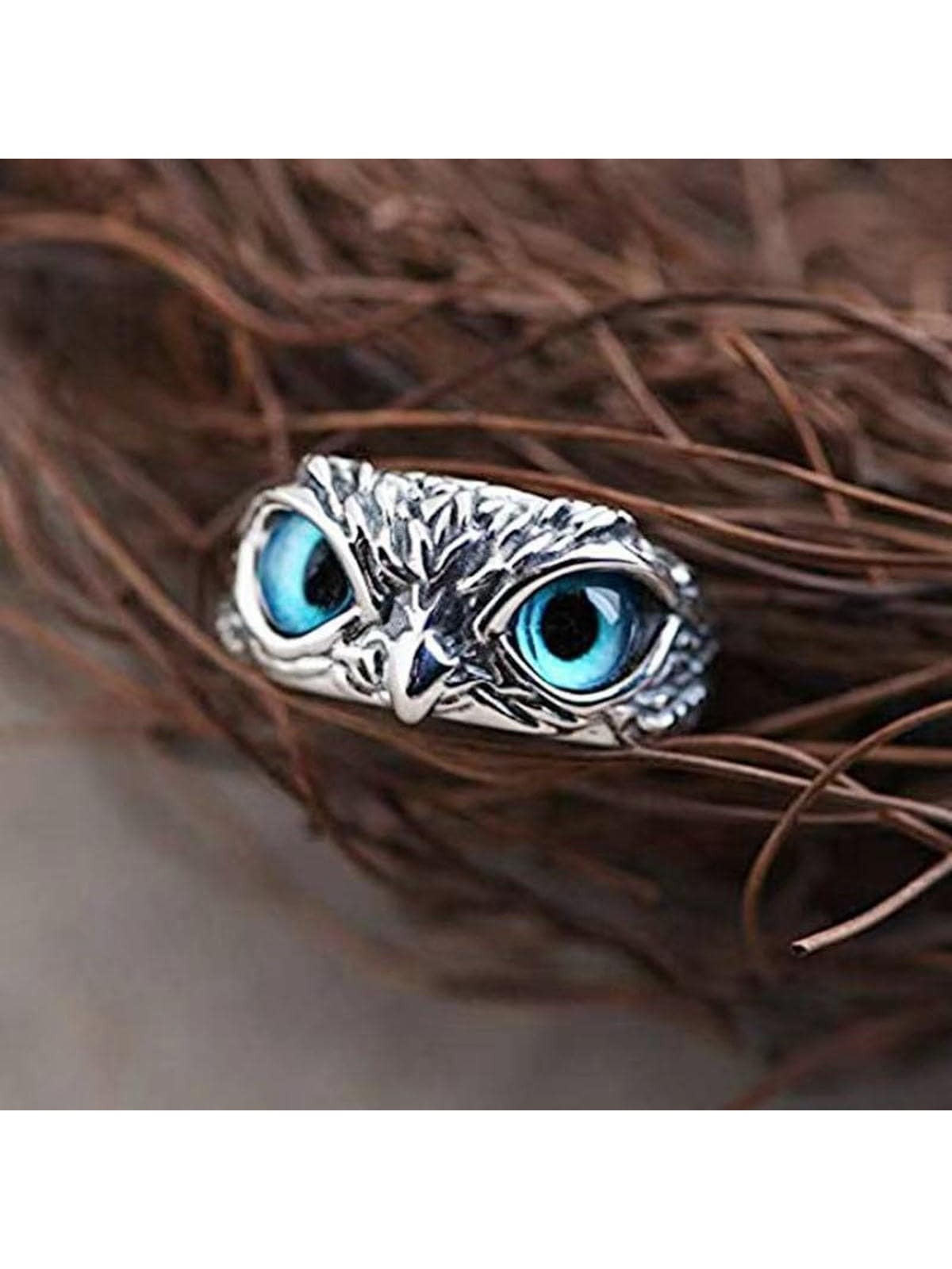 1 pezzo vintage blu occhio gufo aprire Anello , esagerato animale regolabile dito Anello