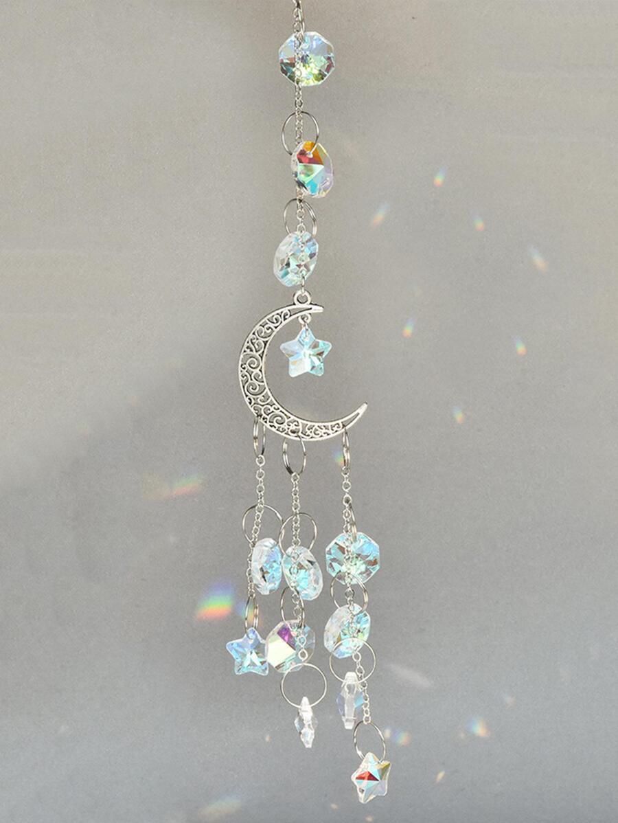 1pc Moon & Star Decor Wall Hanging, Silver Glitter Artificial Crystal Hanging Decoration For Home Decor,Home Decor ,Room Decor,Wall Decor Gifts Birthday Graduation