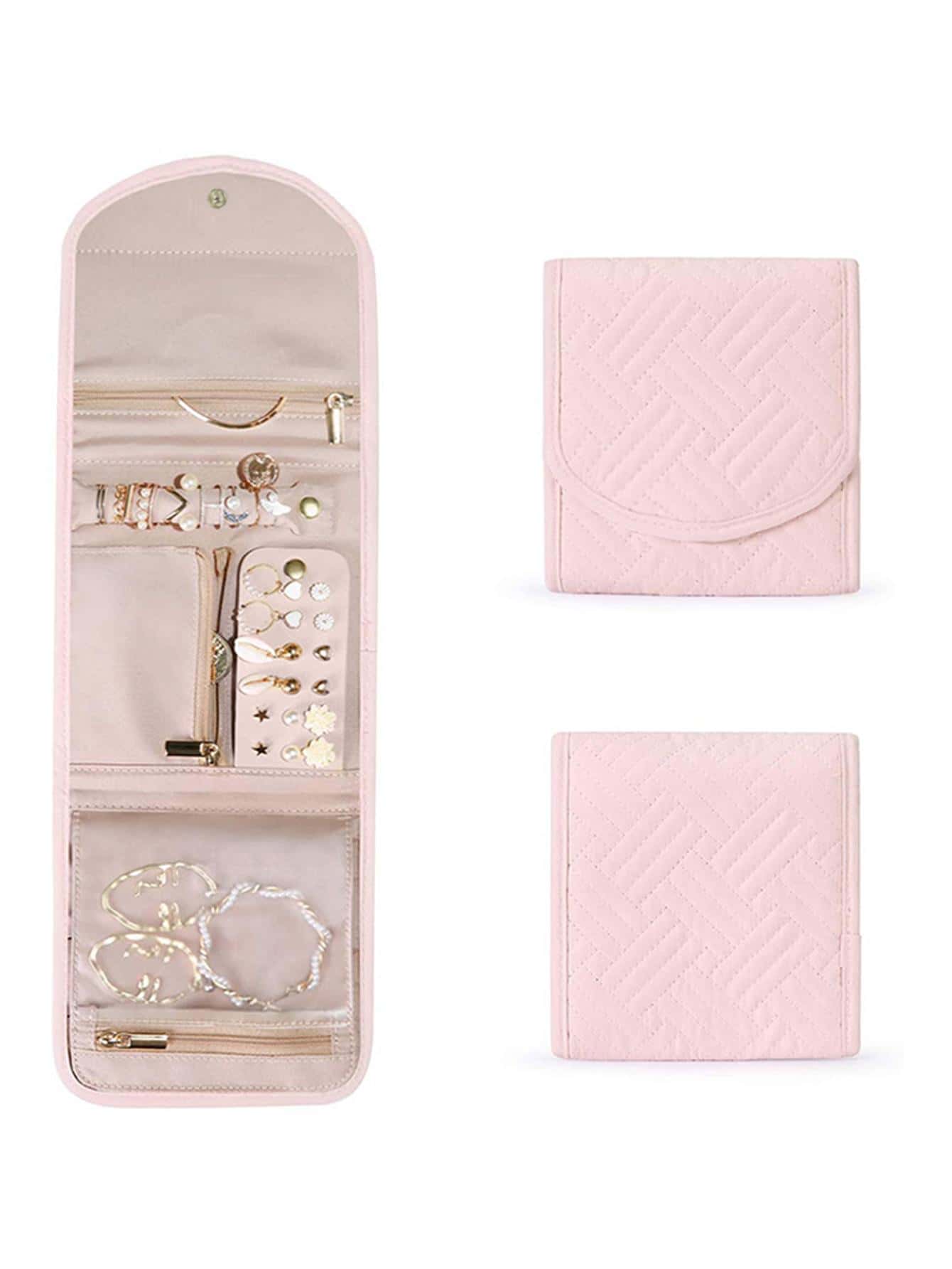 1 Stück Polyester Schmuckaufbewahrungstasche , Täglich Rosa faltbar Schmuck Organizer Aufbewahrungsbehälter für Reisen im Freien