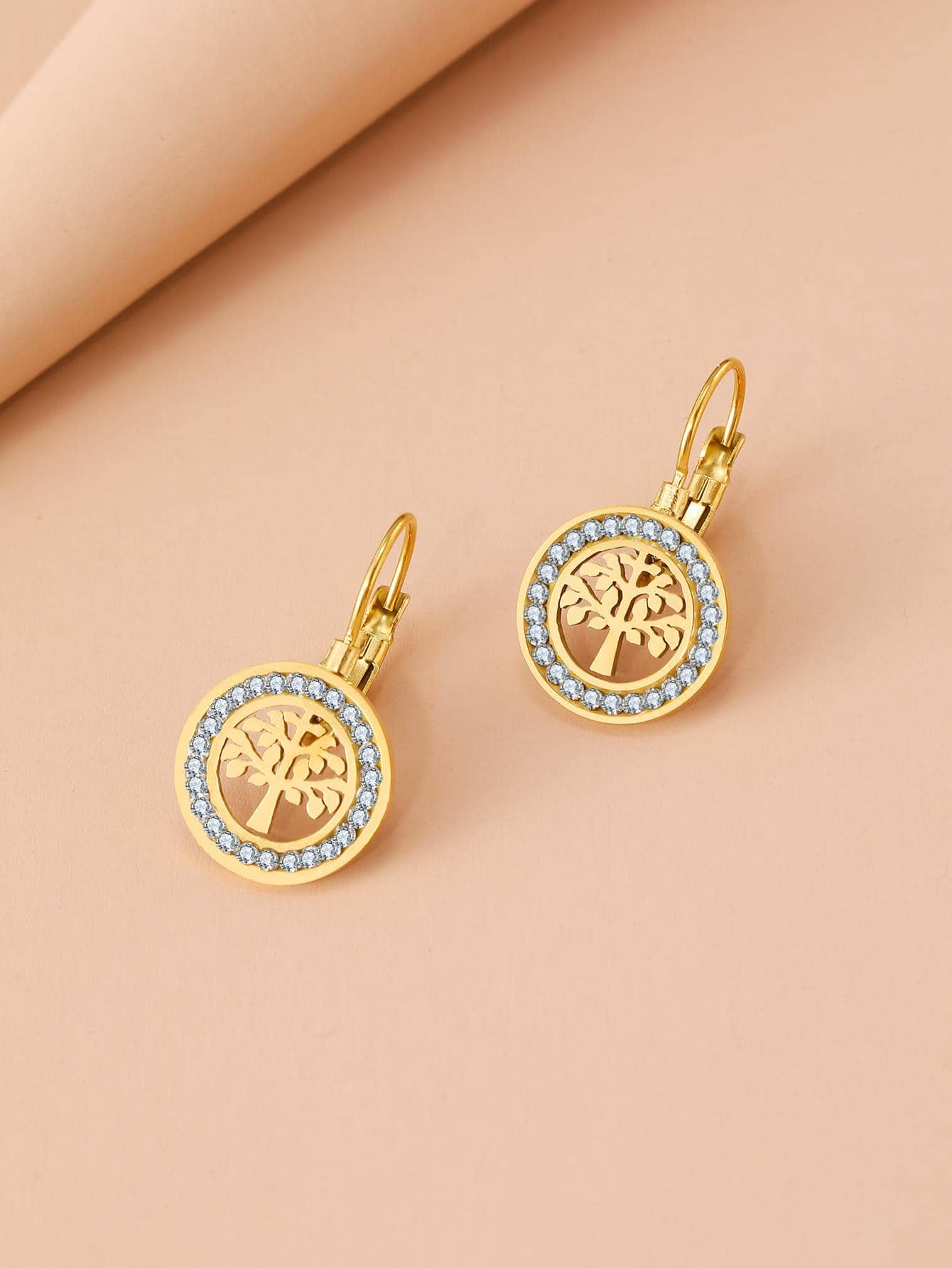 Stainless Steel Earrings 2021 Fortune Tree 3A Zirconia Crystal Fashion Charm Earrings For Women Jewelry Party Best Gifts