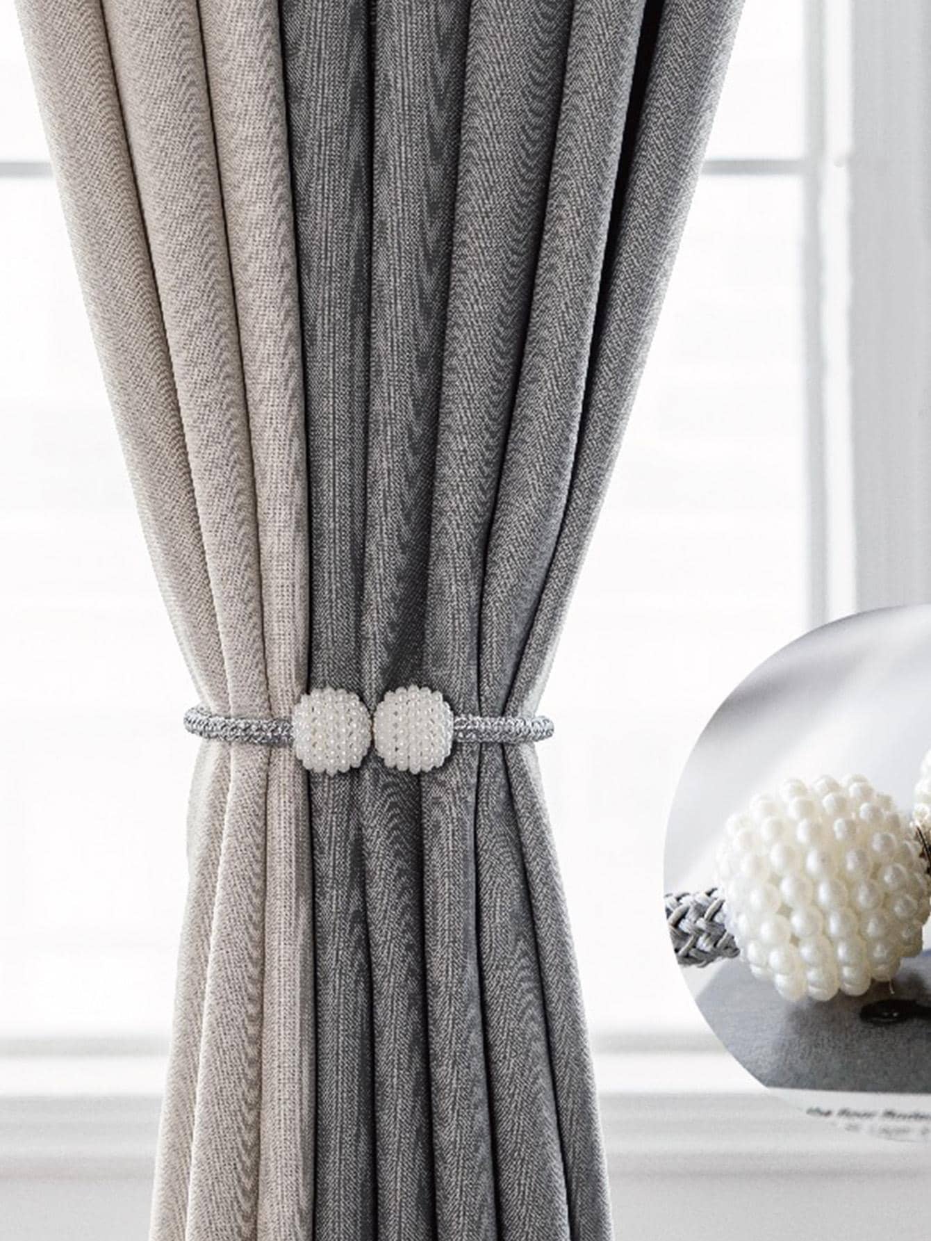1pc Faux Pearl Decor Curtain Tieback, Modern Polyester Curtain Strap Tie Gifts Birthday Graduation