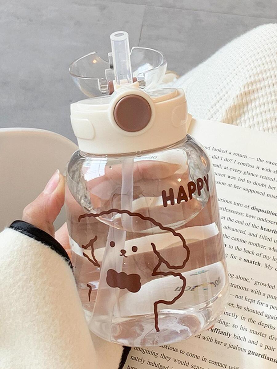 1 pièce Tasse d'eau en plastique avec couvercle aléatoire, résistante à la chaleur, d'été, avec paille, portable, style japonais, mignonne, grande capacité pour les filles et les étudiants