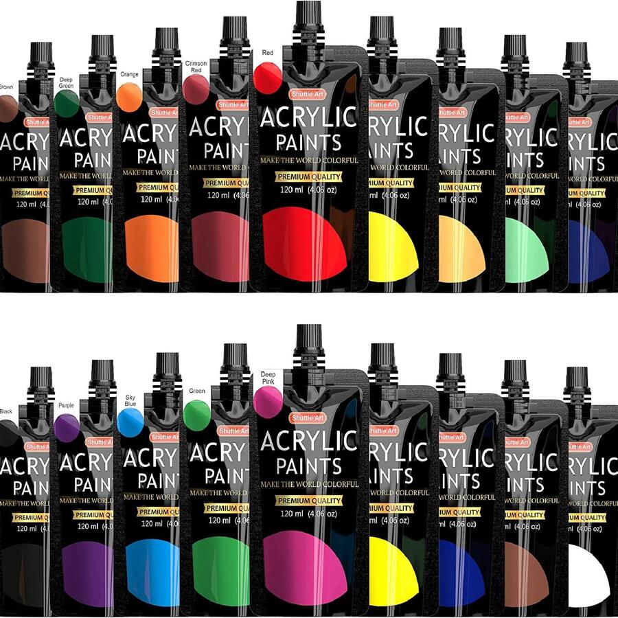 Shuttle Art Acrylic Paint, 18 Colors Acrylic Paint Pouches (120ml/4.06oz), Artist Grade Acrylic Paint Set, Rich Pigments, Non-Toxic for Artists, Beginners and Kids on Rocks Crafts Canvas Wood Ceramic