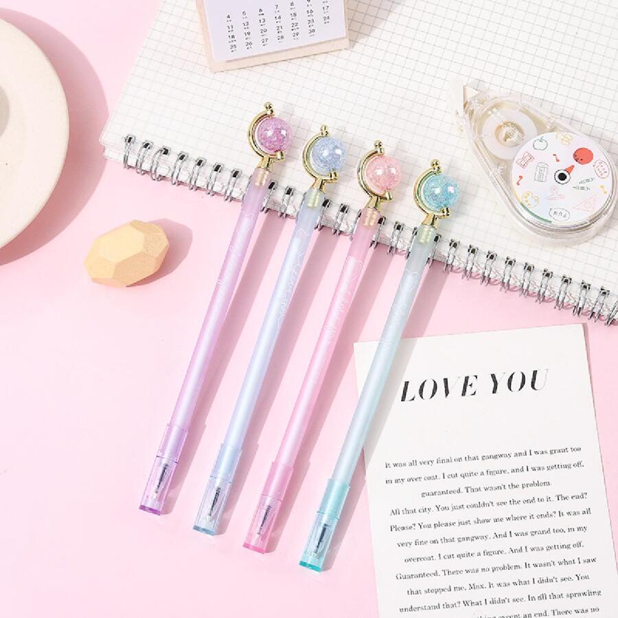 4pcs Mixed Color Bead Decor Gel Pen, Creative Multi-purpose Gel Rollerball Pen For Office, School
